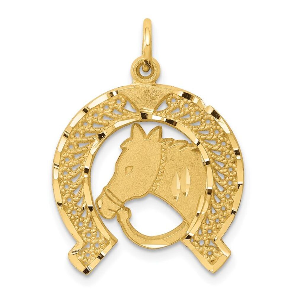 10k Yellow Gold Solid Flat-Backed Horsehead In Ho… - image 1